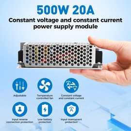 DC-DC Adjustable Boost Converter 500W 20A Constant Voltage Constant Current Power Supply Module with Reverse Polarity Protection and Temperature Control