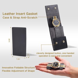 BUREI Leather Watch Travel Case Pouch Portable Watch Case for Men Single Watch Band Storage Bag Watch Accessories (Brown Black)