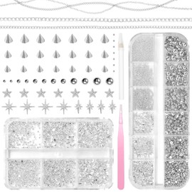 Silver Pearls for Nails, Goth Cone Nails Charms Nail Chain Charms and Metal Nails Beads Star Rivet Jewelry Accessories Flatback Pearl for DIY Crafts