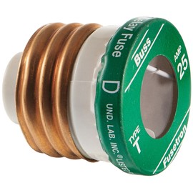 Bussmann T-25BC 25 Amp Type T Time-Delay Dual-Element Edison Base Plug Fuse. 125V UL Listed 1-In Bag
