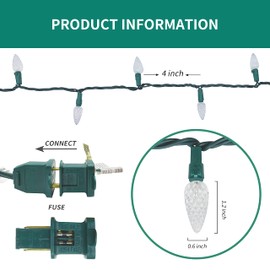 PARKIM Christmas C6 Bulbs Light String 50 LED White Strawberry Xmas Tree Outdoor Indoor Waterproof Decoration Plug in 18 Feet Used for Patio Party Festive Courtyard Home (Cold White)