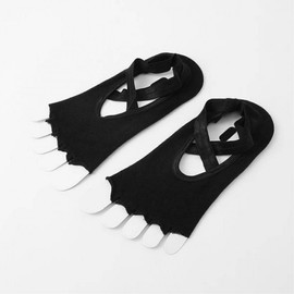Open Toe Black Yoga & Fitness Socks for Home Workouts Cross Design