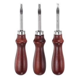 sourcing map Leather Edge Bevelers Tool 1mm & 1.2mm & 1.4mm Steel Skiver Leather Tool Leather Edge Skiving DIY Craft Tool Edge Trimmer Cutting with Wooden Handle for Leather Edger Thinning
