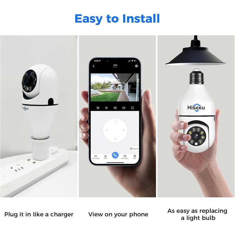 Hiseeu 360° View Wireless Light Bulb Camera, 2.4GHz & 5GHz