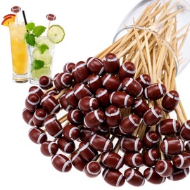 RANERVZ 100Pcs Football Cocktail Picks 4.7 Inch Decorative Sports Ball End Toothpicks for Appetizers Bamboo Cocktail Sticks Skewers for Drinks, Fruits, Desserts, Charcuterie(Football)