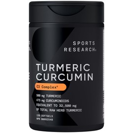 Sports Research Turmeric Curcumin C3® Complex 500mg, Enhanced with Black Pepper & Organic Coconut Oil for Better Absorption; Non-GMO & Gluten Free - 120 Liquid Softgels
