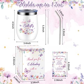 Hoolerry 6 Set Baby Shower Game Prizes 12 oz Insulated Stainless Steel Tumbler Cup with Lids, Straws, Cleaning Brush, Cards & Gift Boxes Return Gifts for Guests(Purple,Butterfly)