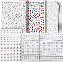 1321 Piedras de Estrás Faciales con Pinzas, Gemas Faciales,6 Hojas de Diamantes de Imitación Autoadhesivos,gotas de Agua,cuentas,decoración de Purpurina,para Maquillaje,Cabello,Uñas,cuerpo,DIY