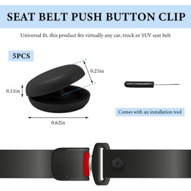ZNDAW 5 Sets Seatbelt Stopper Kit, Snap-on Seat Belt Buckle Clip Stop with Wooden Handle Awl, Universal Safety Belt Button Clip Prevents Buckle from Sliding Down, Car Accessories (Black, Matte)