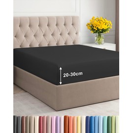 Fitted Sheet 90 x 190 cm Black 30 cm Base Height – Luxury Fitted Sheet for Single Bed – Fits Mattresses up to 30 cm Height – Soft, Wrinkle-Free and Breathable Bed Sheet – Single Pack