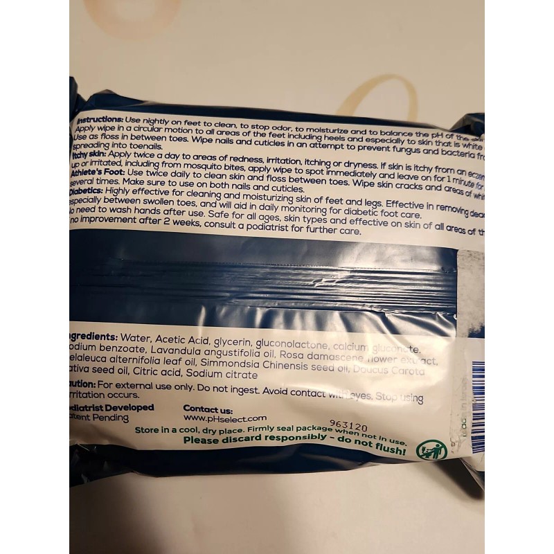 Not Applicable pHeet® Foot Wipes All Natural, Cleaning, Moisturizing, Itching,