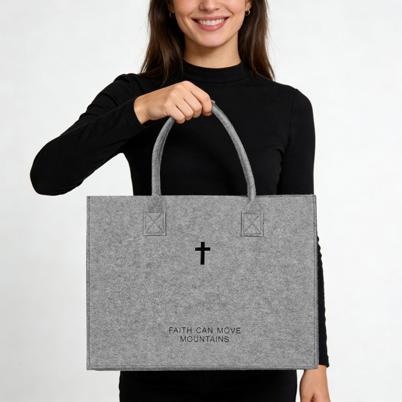 Christian Gift Bible Cover Large Tote Bag Cross Hollow-Out Felt