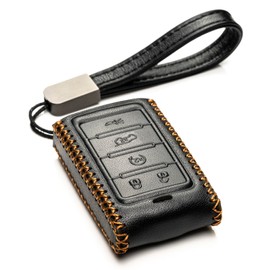 Vitodeco Genuine Leather Smart Key Fob Case - Compatible with Jeep Wagoneer, Grand Wagoneer, Grand Cherokee 2022-2025 (New 5-Button, Black)