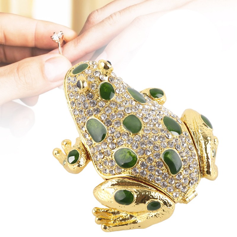 Rhinestone Frog Jewelry Box Painted Electroplated Frog Figurine Jewelry Boxes