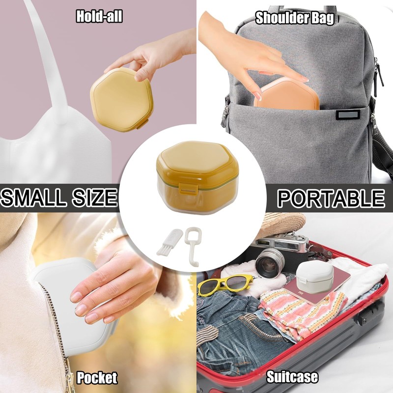 Denture Case, Retainer Cleaner Case with Cleaning Brush, Retainer Cleaning