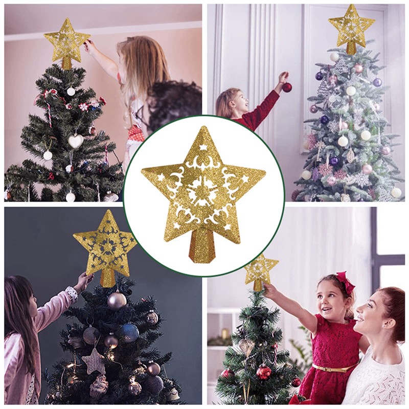 Star Christmas Tree Topper with Rotating LED Projector, 4 Patterns,