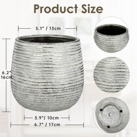 DILATATA Ceramic Pots with Drainage Hole 6.7 Inch Flower Plant Pot Indoor Round Planter Pot for Succulents, Cacti, Cactus, Snake Plants Home Decor - Silver