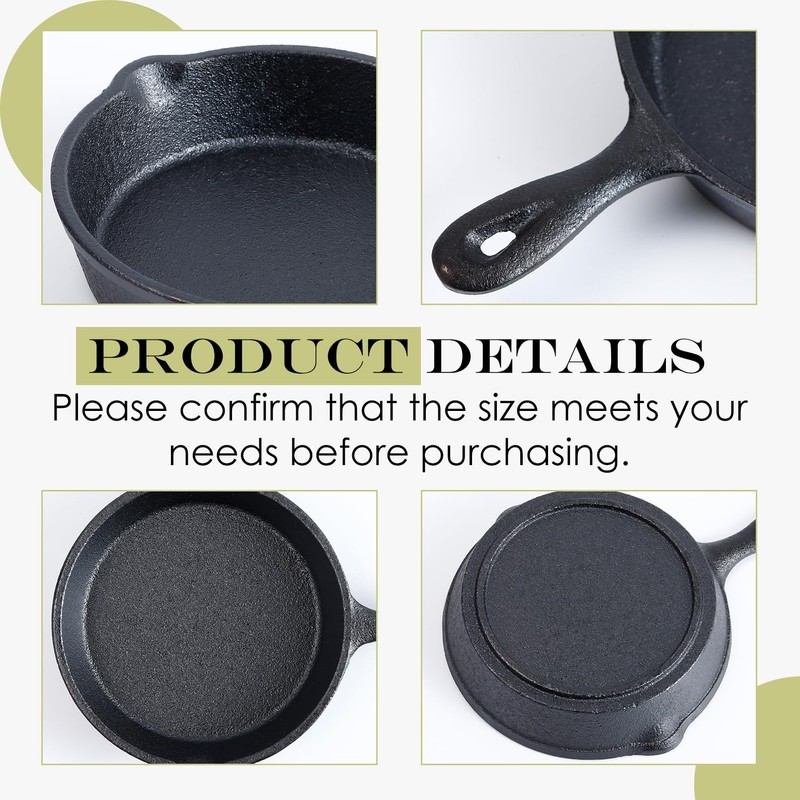 Cptoion 1 Set Mini Cast Iron Skillet, 4 Inch, Black