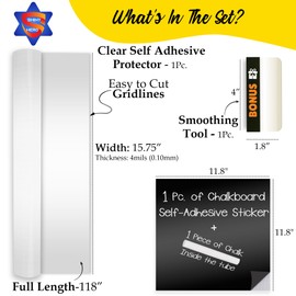 Clear Wall Protector Contact Paper - Self Adhesive Removable Film Kitchen Cabinet Liner Transparent Sheet Plastic Foil Backsplash Oil Waterproof Wallpaper Heat Resistant Furniture Door Scratch Cat Dog