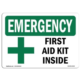 OSHA Emergency Sign - First Aid Kit Inside | Vinyl Label Decal | Protect Your Business, Construction Site, Warehouse & Shop Area | Made in The USA