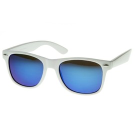 zeroUV - White Square Sunglasses for Men with Colored Reflective Mirror Lens (White/Blue)