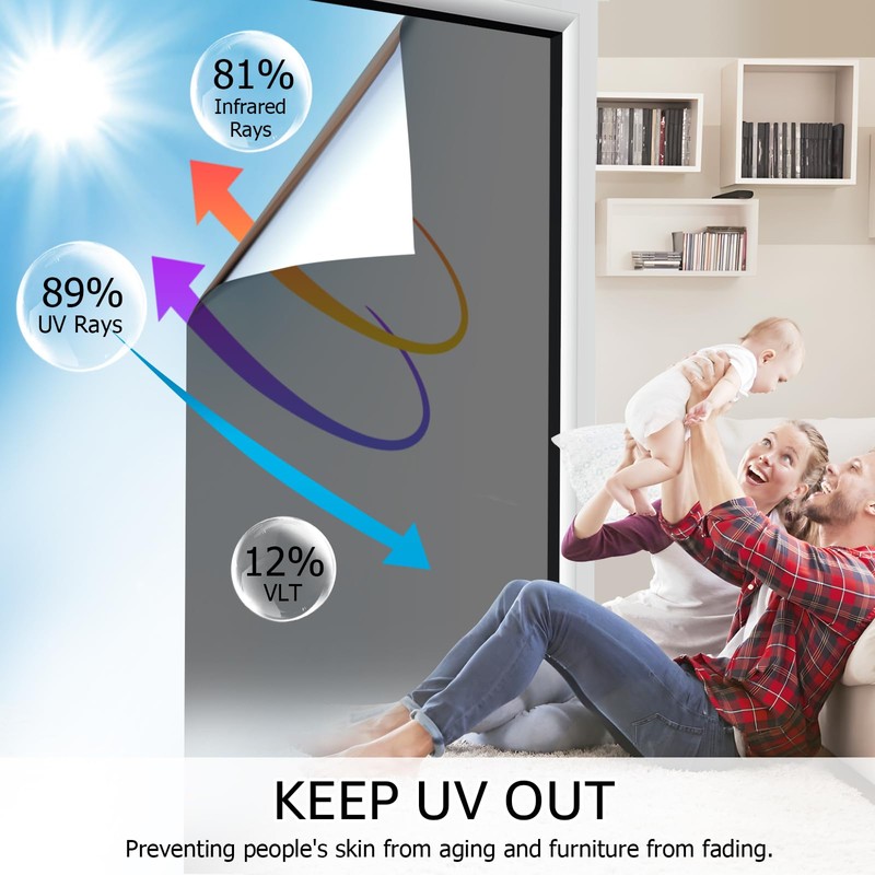HIDBEA One Way Window Film, Daytime Privacy Sun Blocking Reflective
