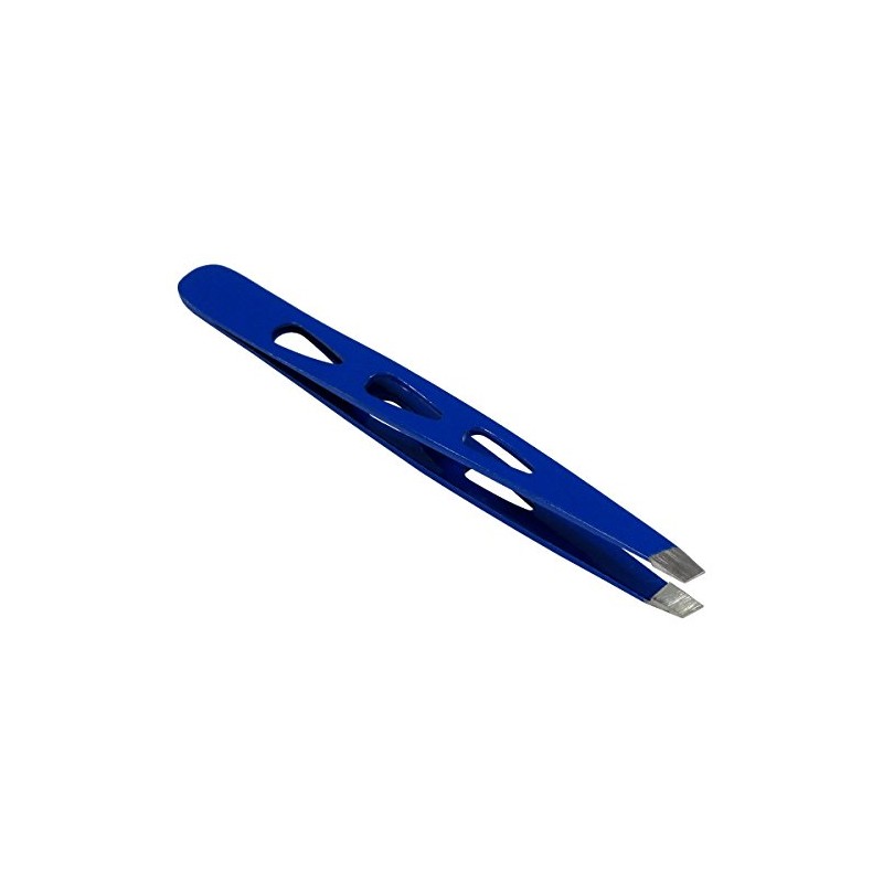 HTS 172D4 4" Blue Slanted Eyebrow Tweezers with Droplet Holes