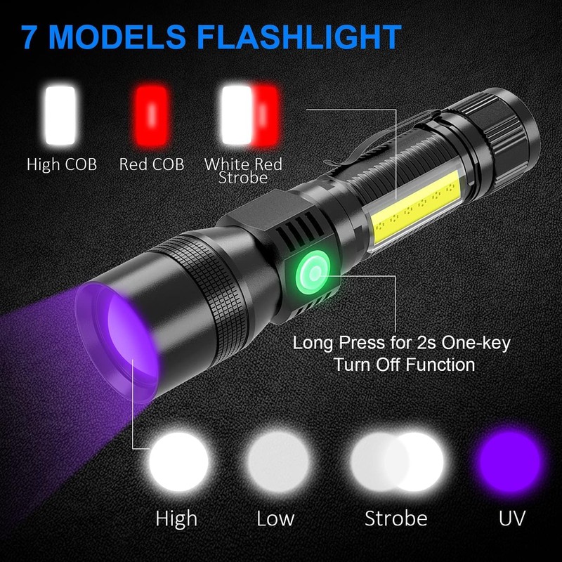 iToncs Blacklight flashlights, 3 in-1 Rechargeable Flashlights, UV Light Magnetic