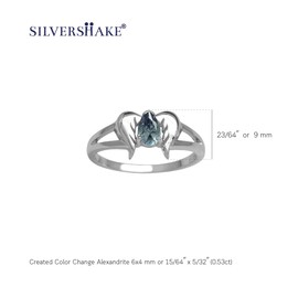 Silvershake Simulated Color Change Alexandrite 925 Sterling Silver Angel Wings Ring Size 8