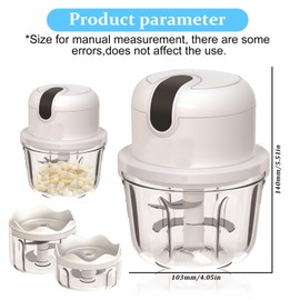 Zerkleinerer Elektrisch Mit USB-Anschluss, Mini-Küchenmaschine 100ml, 250ml, 300ml, Elektrischer Gemüseschneider Mit 3 Scharfen Klingen, Multizerkleinerer Knoblauchpresse Für Fleisch, Gemüse, Obst