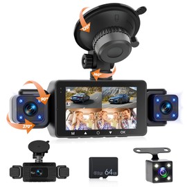 Fuluku 360 Grad 4 Kanal Rundum 1080P Auto Dash Cam mit 5GHz WiFi, 3 Zoll IPS Bildschirm mit 64GB/G-Sensor/Rückfahrkamera/24H Parkmodus/Nachtsicht/Loop Aufnahme