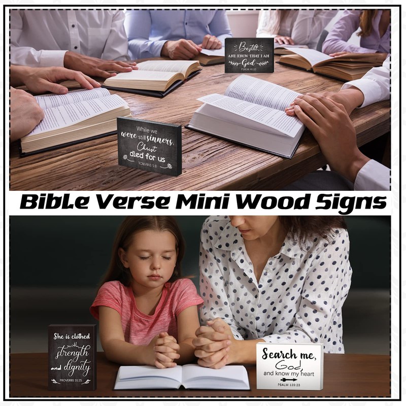 Purpeak 9 Pcs Bible Verse Mini Wood Signs Wooden Religious