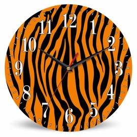 Mxocom Tiger Orange Black Stripe Wall Clock Abstract Wildlife Asia Nature Jungle 10 Inch Silent Non Ticking Battery Operated Clock Vintage Round Clock for Living Room Bedroom Bathroom Office Decor