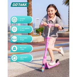 Gotrax K03 Kick Scooter for Kids, 5" LED Lighted Wheels and Adjustable Handlebars, Lightweight Design and Anti-Slip Deck, Max Load 110 Lbs, Kids Scooter for Boys & Girls Ages 3+, Pink