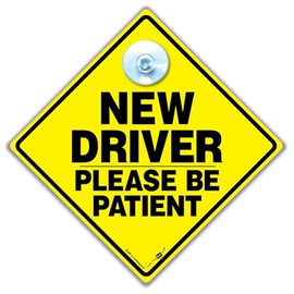 iwantthatsign.com New Driver Please Be Patient Autoschild, 14 cm x 14 cm, gelber Diamant, Saugnapfhalterung