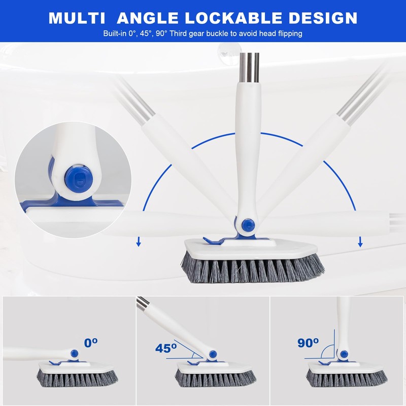 Tile Tub Scrubber Brush with 52-inch Adjustable Long Handle 3-in-1