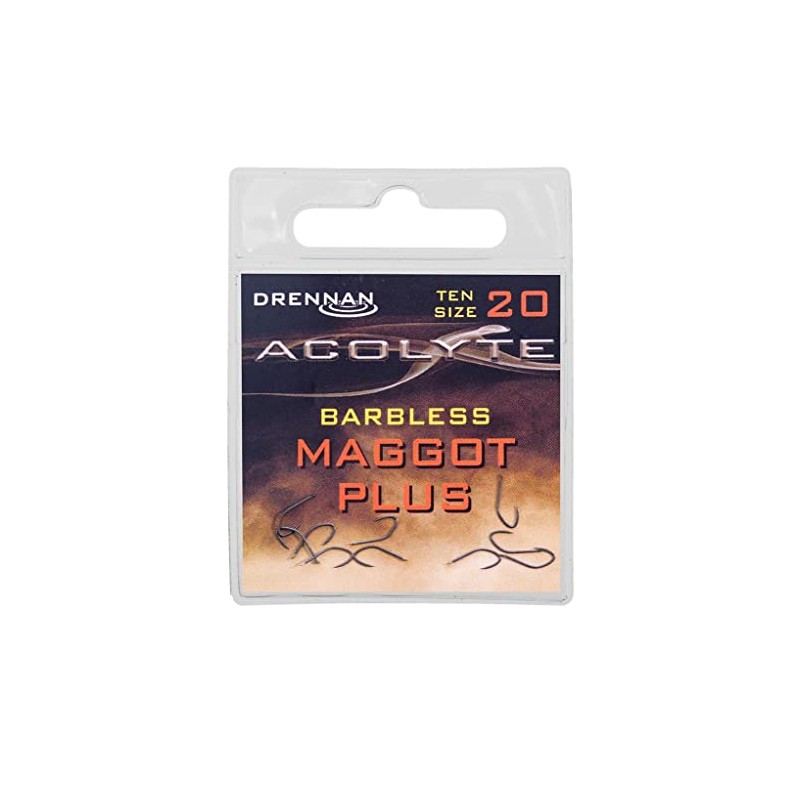 Drennan Acolyte PTFE Coated Spade End Barbless Maggot Plus Hooks:
