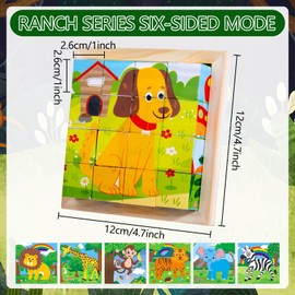 Wooden Cube Puzzle, Wooden Picture Cube, 3D Picture Cube Puzzle Games, Cube Puzzle Games, 6-in-1 Animal Motifs for Children from 2 3 4 Years, Wooden Puzzle Montessori Toy Boys Girls
