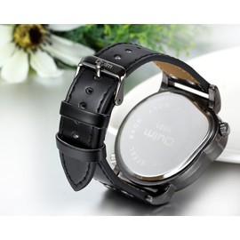 JewelryWe Mens Large Face Dual Time Military Style Watches Men Fashion Casual Wrist Watches Gents Big Dial Analogue Quartz Watch with Black Leather Band