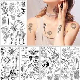 glaryyears 20 Hojas de Tatuaje Temporal, Diseños de Flores, Luna y Serpiente, Impermeable, Para Hombres y Mujeres, Arte Corporal en Brazo, Cuello, Hombro, Clavícula, Apto para 3+ Años