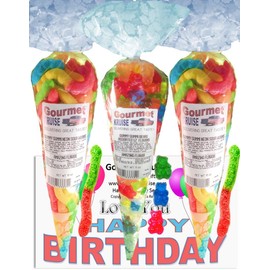 Love You Happy Birthday Series Bright Sour Worms And 12 Flavor Gummi Gummy Bears (NET WT 31 OZ) (Pack of 3) In 1 Box Gourmet Kruise Signature Gift Bags