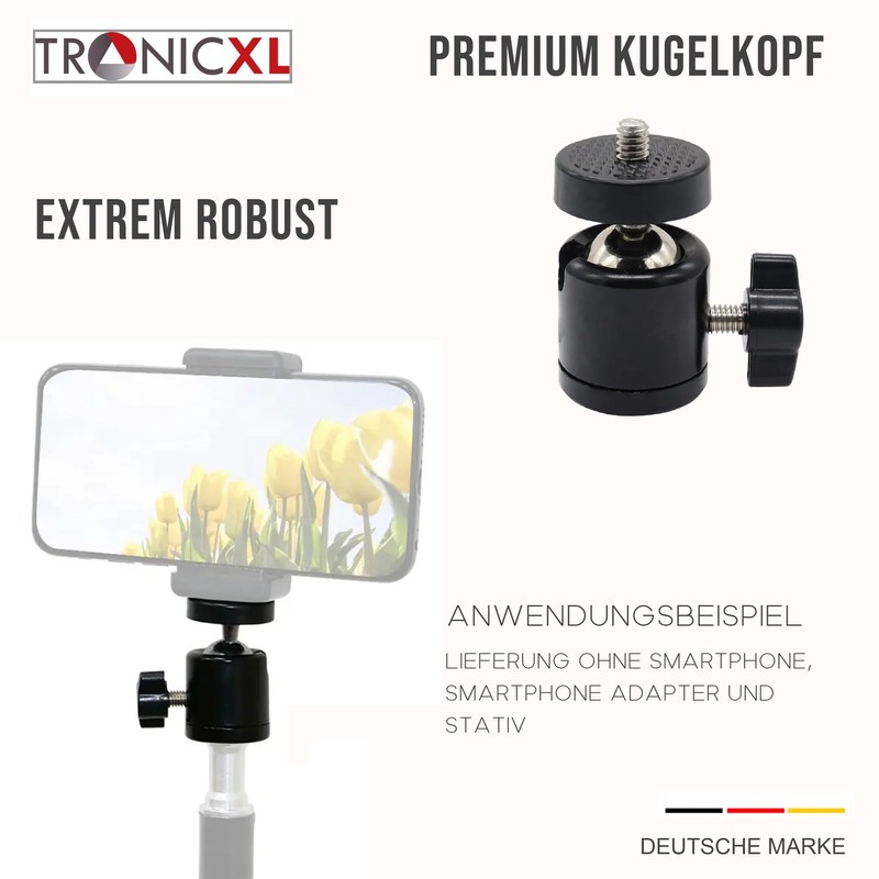 TronicXL 360° Metal Ball Head Tripod Adapter 1/4 Inch Tripod