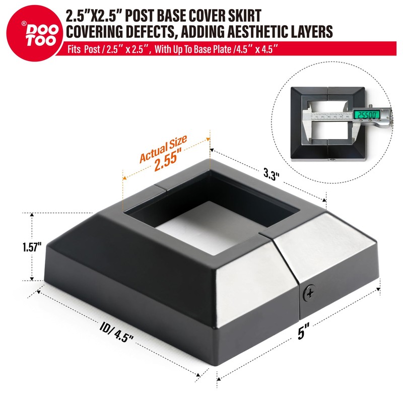 DOOTOO Deck Post Base Covers, Aluminum Post Cover 2.5"x2.5", Split