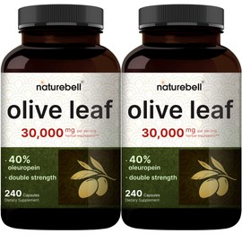NatureBell 2 Pack Olive Leaf Extract 30000mg, 480 Total Capsules | 40% Active Oleuropein, 50:1 Herbal Equivalent C Rich in Polyphenol & Flavonoid Antioxidants for Immune & Heart Health C Non-GMO