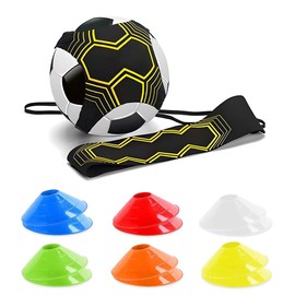 Casenly Football Training Set Football Kick Trainer, Football Kick Trainer with 12 Hats Football and Adjustable Waist Belt, Football Training Device Hands Free Solo for Universal Size Ball 3/4/5