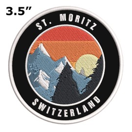 St. Moritz, Switzerland Ski Restort Mountain Embroidered Premium Patch DIY Iron-on or Sew-on Decorative Badge Emblem Vacation Souvenir Travel Gear Clothes Appliques