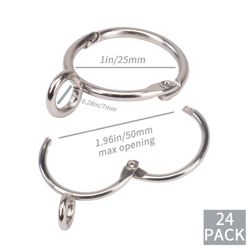 Openable Curtain Rings with Eyelets,1inch Heavy Duty Rustproof Metal Drapery