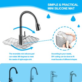 Apqagjy 2 Pieces Mini Sink Splash Guard Silicone Faucet Draining Mat Handle Drip Catcher Tray and Dish Soap Sponge Holder for Kitchen & Bathroom Sink Protectors (8.3" White)