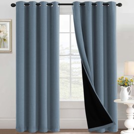 H.VERSAILTEX 100% Blackout Curtains for Bedroom Thermal Insulated Full Blackout Curtains for Living Room Energy Efficiency Window Draperies with Black Liners 1 Panel, 52x84 Inch, Stone Blue