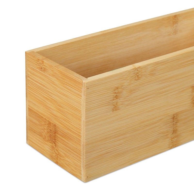 Relaxdays Bamboo Organiser Box, Narrow Storage Box without Lid, H